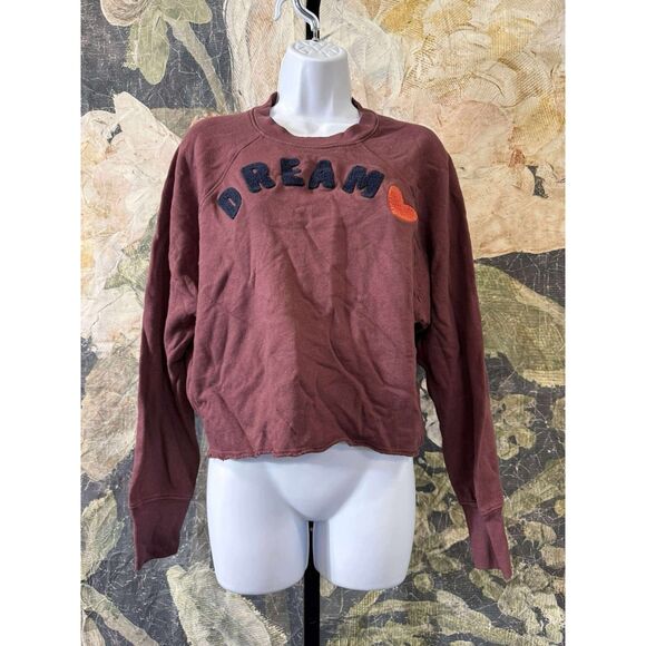 New Anthropologie Sundry Dream Maroon Cotton Cut Off Sweatshirt Sweater 1 - Picture 7 of 9
